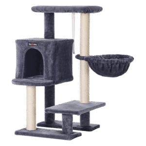 Feandrea Cat Tree, Small Cat Tower, 33.1-Inch Cat Condo with Basket, Cat Cave, Removable Washable Cover for Top Perch, for Small Spaces, Smoky Gray UPCT142G01